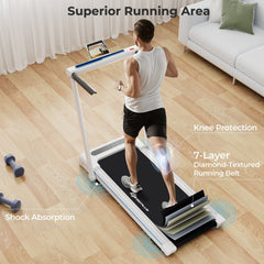 2.25HP 3-in-1 Folding Treadmill with Table Speaker Remote Control-White