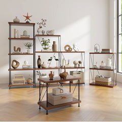 3 Tier Display Rack with Metal Frame, Walnut Shelf Unit 24 Inches Wide
