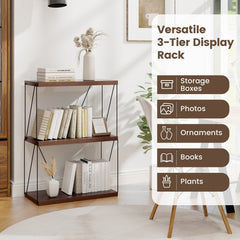 3 Tier Display Rack with Metal Frame, Walnut Shelf Unit 24 Inches Wide