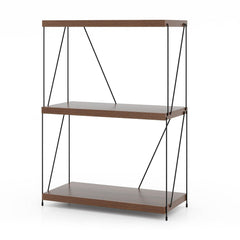 34 Inch 3 Tier Display Rack with Metal Frame, Walnut Bookshelf 24 Inches Wide