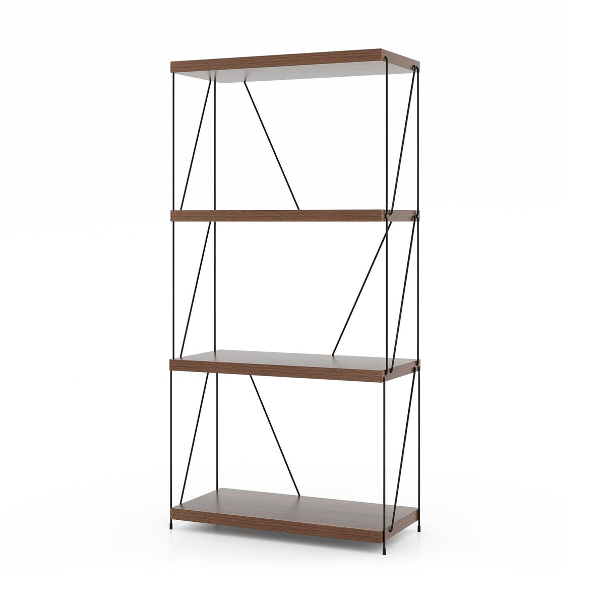 4 Tier Display Rack with Metal Frame, Walnut Industrial Bookshelf with Adjustable Feet