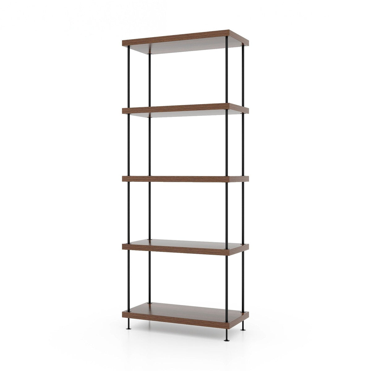 5 Tier Display Rack with Metal Frame, Tall Walnut Bookshelf with Adjustable Feet