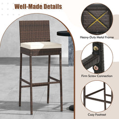 Set of 4 Patio Wicker Barstools with Seat Cushion and Footrest-Set of 4