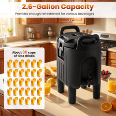 2.6 Gal Insulated Beverage Dispenser with Handles and Two-Stage Faucet-Black