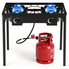 2 Burner Propane Stove 160000 BTU with Adjustable Regulator & Hose for Camping BBQ-Black