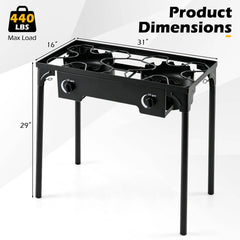 2 Burner Propane Stove 160000 BTU with Adjustable Regulator & Hose for Camping BBQ-Black