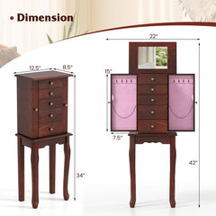 2 Colors Armoire Storage Standing Jewelry Cabinet with Mirror-Brown