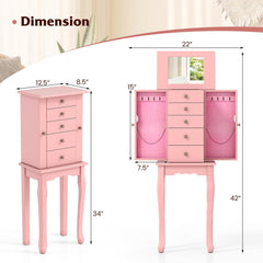 2 Colors Armoire Storage Standing Jewelry Cabinet with Mirror-Pink