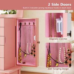 2 Colors Armoire Storage Standing Jewelry Cabinet with Mirror-Pink