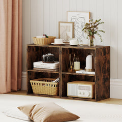 2-Cube Bookcase Floor Standing Open Bookshelf with 5-Position Adjustable Shelf-Brown