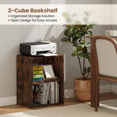 2-Cube Bookcase Floor Standing Open Bookshelf with 5-Position Adjustable Shelf-Brown