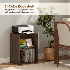 2-Cube Bookcase Floor Standing Open Bookshelf with 5-Position Adjustable Shelf-Dark Walnut