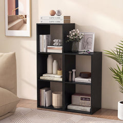 2 Cube Bookshelf with Back Guardrail for Living Room Bedroom-Black