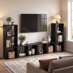 2 Cube Bookshelf with Back Guardrail for Living Room Bedroom-Black