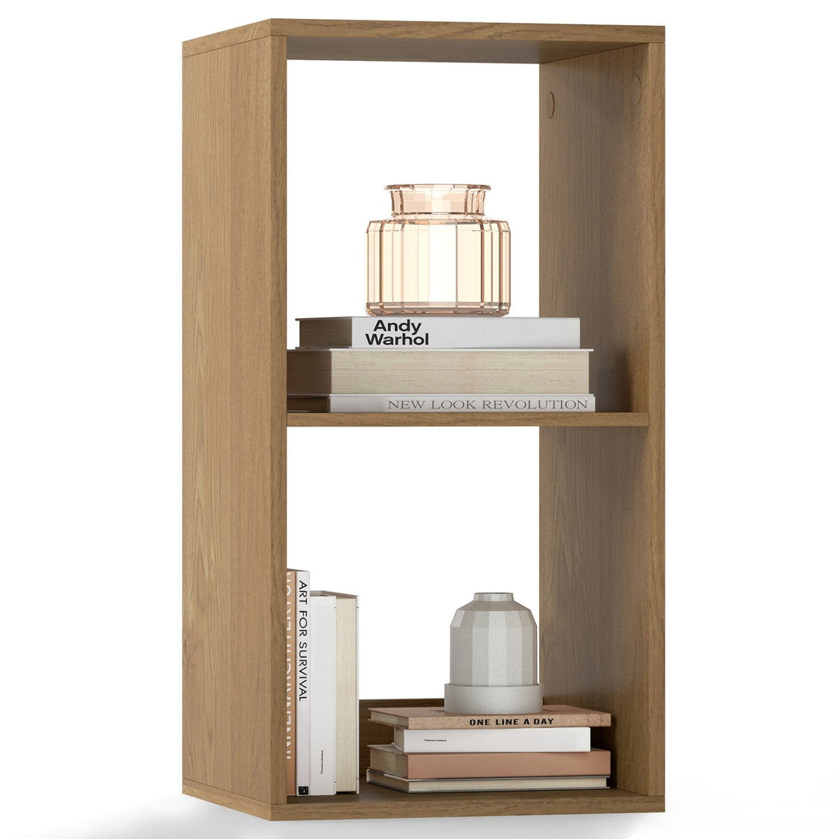 2 Cube Bookshelf with Back Guardrail for Living Room Bedroom-Natural
