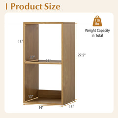 2 Cube Bookshelf with Back Guardrail for Living Room Bedroom-Natural
