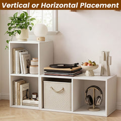 2-Cube Vertical or Horizontal Freestanding Bookshelf with 2 Compartments and 2 Anti-tipping Kits for Home Office-White