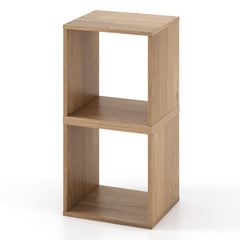 Stackable Cube Bookcase, Set of 2 Open Cubes, Natural Wood Look