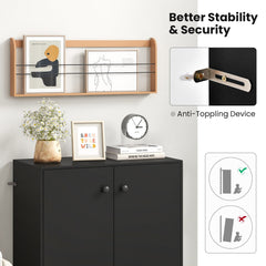 2-Door Modern Floor Storage Cabinet with 3-Tier Shelf-Black