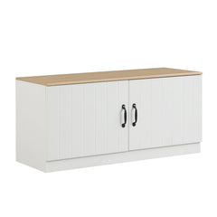2-Door Shoe Bench Shoe Storage Cabinet with Adjustable Shelves-Natural