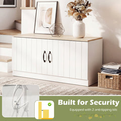 2-Door Shoe Bench Shoe Storage Cabinet with Adjustable Shelves-Natural