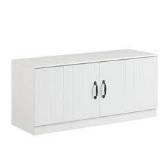 2-Door Shoe Bench Shoe Storage Cabinet with Adjustable Shelves-White