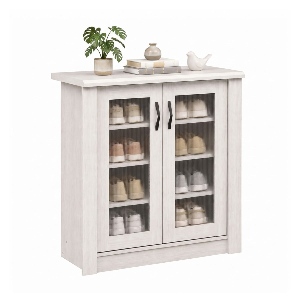 2-Door Shoe Cabinet with Removable Shelves Wooden Shoe Storage Organizer-White
