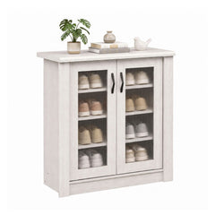 2-Door Shoe Cabinet with Removable Shelves Wooden Shoe Storage Organizer-White