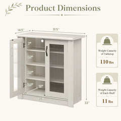 2-Door Shoe Cabinet with Removable Shelves Wooden Shoe Storage Organizer-White