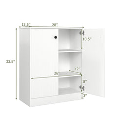 2 Door Storage Base Cabinet with 3-Tier Shelf-White
