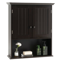 2-Door Wall Mount Bathroom Storage Cabinet with Open Shelf-Espresso