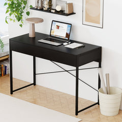 2-Drawer Home Office Desk with Steel Frame-Black
