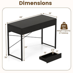 2-Drawer Home Office Desk with Steel Frame-Black