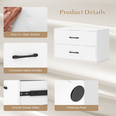 2-Drawer Stackable Horizontal Storage Cabinet Dresser Chest with Handles-White