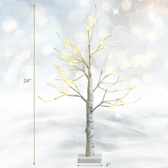 2 FT Pre-Lit White Birch Twig Tree with 24 Warm White LEDs, Battery Powered Tabletop Decor