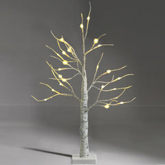 2 FT Pre-Lit White Birch Twig Tree with 24 Warm White LEDs, Battery Powered Tabletop Decor
