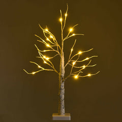 2 FT Pre-Lit White Birch Twig Tree with 24 Warm White LEDs, Battery Powered Tabletop Decor