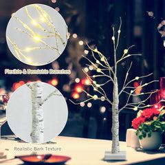 2 FT Pre-Lit White Birch Twig Tree with 24 Warm White LEDs, Battery Powered Tabletop Decor
