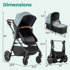 2-in-1 Convertible Baby Stroller with Car Seat Adapters-Turquoise