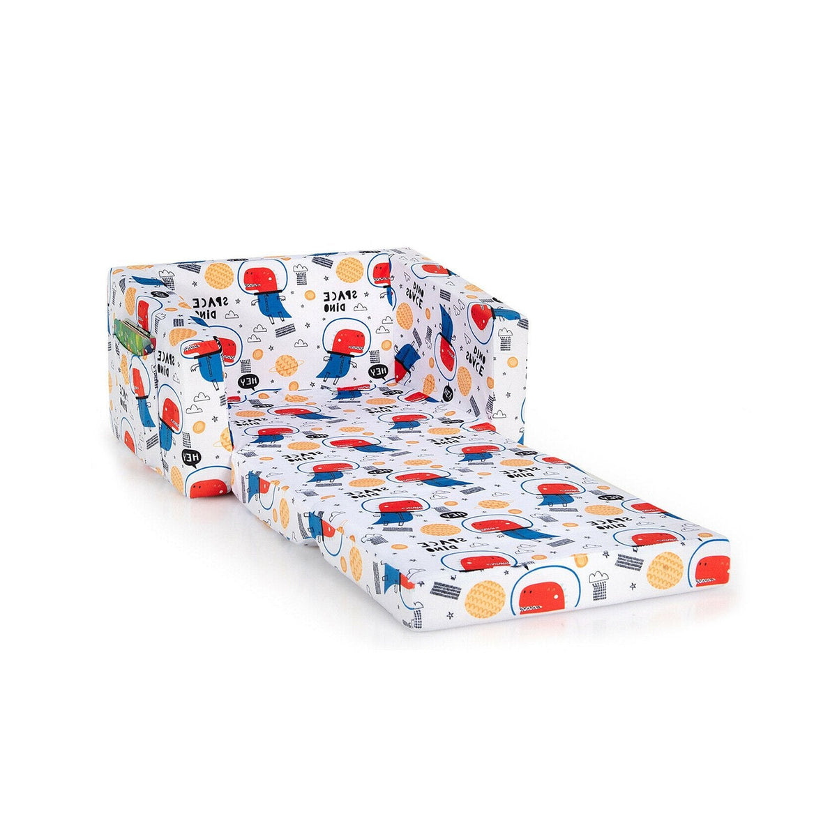 2 in 1 Convertible Kids Sofa in Velvet, White Space Dino Print