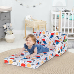 2 in 1 Convertible Kids Sofa in Velvet, White Space Dino Print
