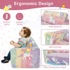 2-in-1 Flip Out Kids Sofa Chair with Detachable Flannel Fabric Cover and Glowing Patterns-Color