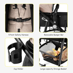 2 in 1 Foldable Pushchair Newborn Infant Baby Stroller-Coffee