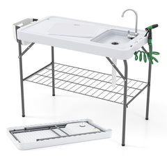 2 in 1 Folding Fish Cleaning Table with Sink and Faucet for Patio BBQ