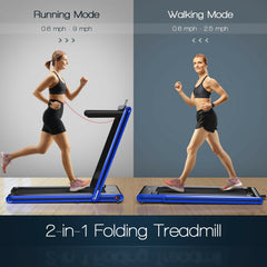 2-in-1 Folding Treadmill 2.25HP Jogging Machine with Dual LED Display-Navy
