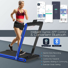 2-in-1 Folding Treadmill 2.25HP Jogging Machine with Dual LED Display-Navy