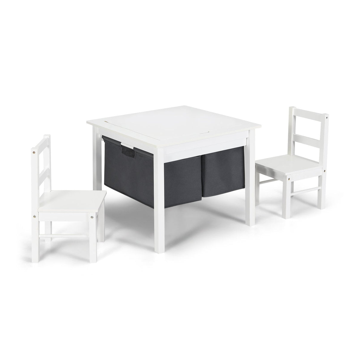 2 in 1 Kids Activity Block Table and 2 Chair Set with Storage, White