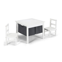 2 in 1 Kids Activity Block Table and 2 Chair Set with Storage, White