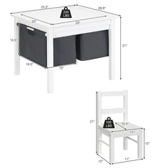 2 in 1 Kids Activity Block Table and 2 Chair Set with Storage, White