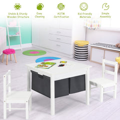 2 in 1 Kids Activity Block Table and 2 Chair Set with Storage, White